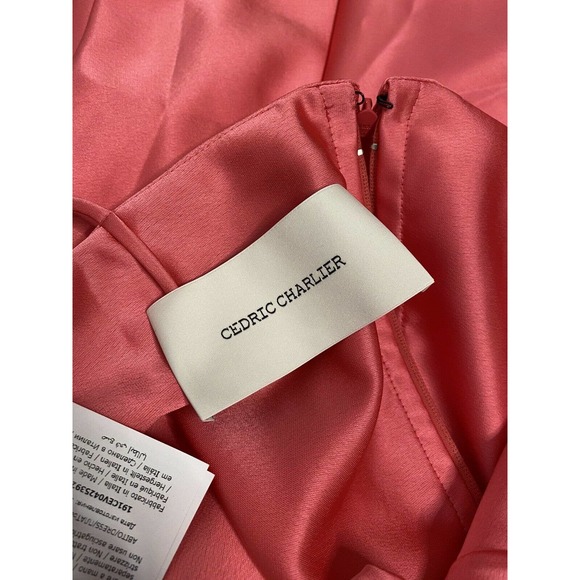 NEW Cedric Charlier Satin Pink Draped Midi Dress $520 US 12 IT 46 - Picture 8 of 11